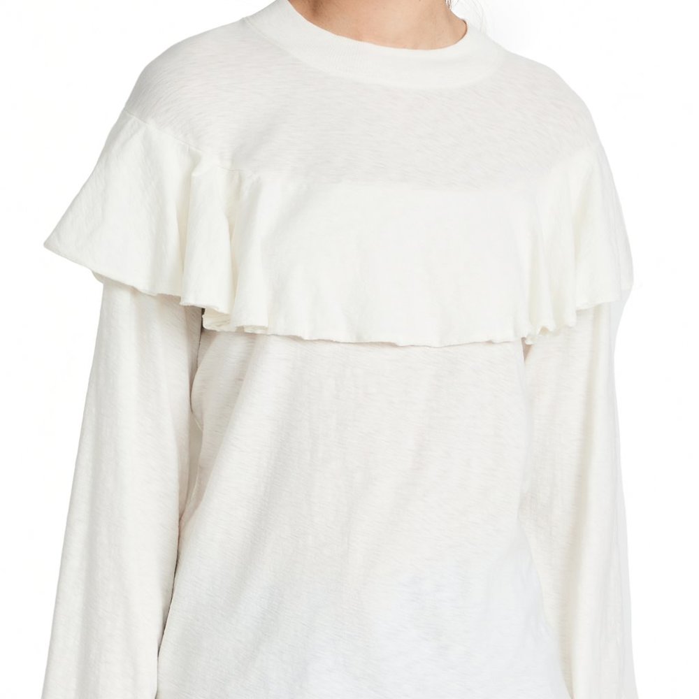 NWT $132 Sz S Nation LTD Off White Long Sleeve Ruffle Detail T-Shirt Top